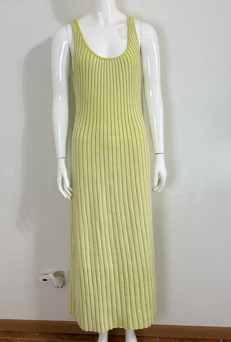 By Together Ribbed Knit Maxi Dress Lime Green Size M Tank Sleeveless Bodycon